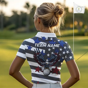 Gray and White American Flag Eagle Golf Polo shirt for Women Custom patriotic team ladies golf outfit NQS9798