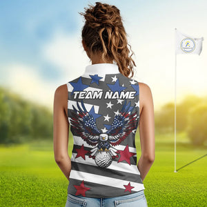 Gray & White American Flag Eagle Women Sleeveless Polo shirt Custom patriotic team ladies golf outfit NQS9798