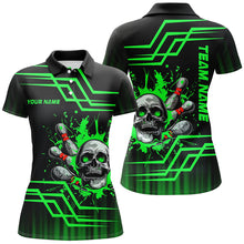 Load image into Gallery viewer, Black and green bowling skull polo, Quarter zip Shirts for women Custom team Bowling jerseys NQS7956