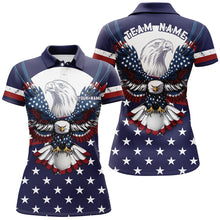 Load image into Gallery viewer, Red, white and blue American flag Eagle patriotic custom matching golf polos for couples NQS7958