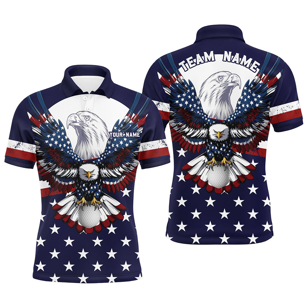 Red, white and blue American flag Eagle patriotic custom matching golf polos for couples NQS7958