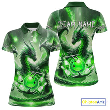 Load image into Gallery viewer, Personalized Green Lights Dragon Women Bowling Polo, 1/4 Zip Shirt Custom Team Bowling League Jersey NQS10199