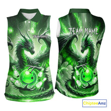 Load image into Gallery viewer, Personalized Green Lights Dragon Bowling sleeveless polo Shirt Custom Team Bowling League Jersey NQS10199