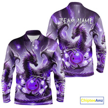 Load image into Gallery viewer, Personalized Purple Lights Dragon Mens Bowling Polo, 1/4 Zip Shirt Custom Team Bowling League Jersey NQS10200