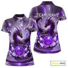 Load image into Gallery viewer, Personalized Purple Lights Dragon Women Bowling Polo, 1/4 Zip Shirt Custom Team Bowling League Jersey NQS10200