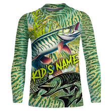 Load image into Gallery viewer, Personalized Muskellunge Fishing jerseys, Musky green scales long sleeve fishing shirts NQS3684