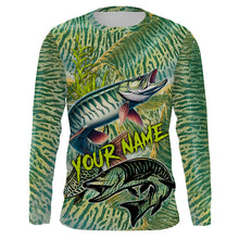 Load image into Gallery viewer, Personalized Muskellunge Fishing jerseys, Musky green scales long sleeve fishing shirts NQS3684