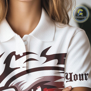 Womens golf polo shirts custom Red Eagle golf ball white golf tops, team golf attire for ladies NQS10553