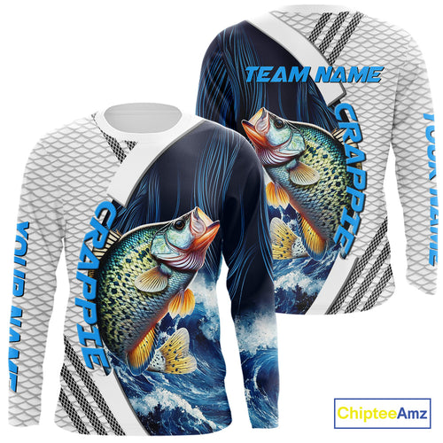 Blue and White Camo Crappie fishing Custom name sun protection Crappie fishing team jerseys NQS10555