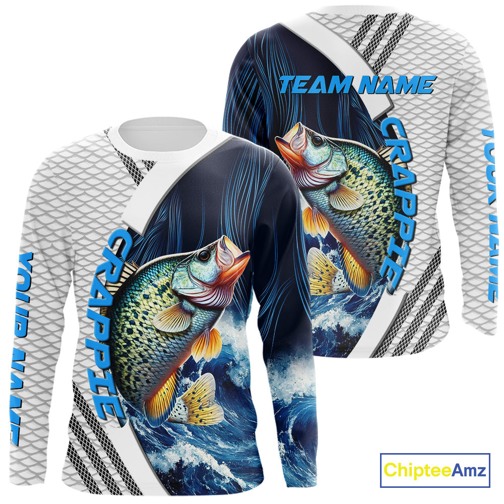 Blue and White Camo Crappie fishing Custom name sun protection Crappie fishing team jerseys NQS10555
