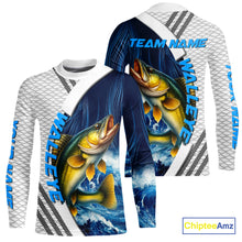 Load image into Gallery viewer, Blue and White Camo Walleye fishing Custom name sun protection Walleye fishing team jerseys NQS10556