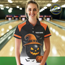Load image into Gallery viewer, Black and Orange Funny Halloween Bowling Polo, 1/4 Zip Shirts For Women Custom team Bowling jersey NQS10780