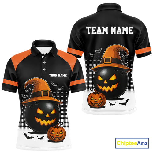 Black and Orange Funny Halloween Bowling Polo, 1/4 Zip Shirts For Men Custom team Bowling jersey NQS10780