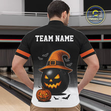 Load image into Gallery viewer, Black and Orange Funny Halloween Bowling Polo, 1/4 Zip Shirts For Men Custom team Bowling jersey NQS10780