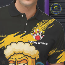Load image into Gallery viewer, Black And Yellow Funny Beer Bowling Men Polo, 1/4 Zip Shirts Custom Angry Beer Glass Bowling Jersey NQS10784