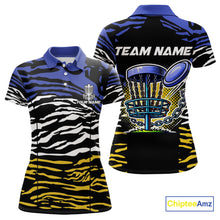Load image into Gallery viewer, Blue, Yellow and White Tiger Skin Pattern Women Disc golf polo shirts Custom team disc golf jerseys NQS9804