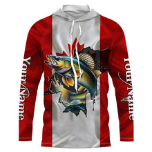 Load image into Gallery viewer, Walleye fishing shirts Canadian flag patriot UV protection Customize name long sleeves fishing shirts NQS7572