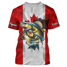 Load image into Gallery viewer, Walleye fishing shirts Canadian flag patriot UV protection Customize name long sleeves fishing shirts NQS7572