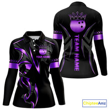 Load image into Gallery viewer, Black and Purple crown Bowling ball Polo, Quarter Zip Shirts for Women Custom Bowling Team jerseys NQS10046