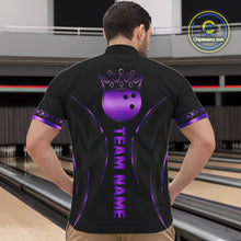 Load image into Gallery viewer, Black and Purple crown Bowling ball Polo, Quarter Zip Shirts for Men Custom Bowling Team jerseys NQS10046