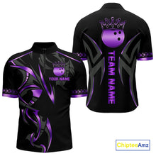 Load image into Gallery viewer, Black and Purple crown Bowling ball Polo, Quarter Zip Shirts for Men Custom Bowling Team jerseys NQS10046