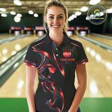 Load image into Gallery viewer, Black and Red crown Bowling ball Polo, Quarter Zip Shirts for Women Custom Bowling Team jerseys NQS10047