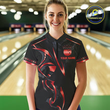 Load image into Gallery viewer, Black and Red crown Bowling ball Polo, Quarter Zip Shirts for Women Custom Bowling Team jerseys NQS10047