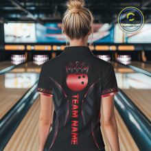 Load image into Gallery viewer, Black and Red crown Bowling ball Polo, Quarter Zip Shirts for Women Custom Bowling Team jerseys NQS10047