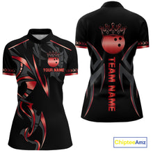 Load image into Gallery viewer, Black and Red crown Bowling ball Polo, Quarter Zip Shirts for Women Custom Bowling Team jerseys NQS10047