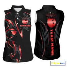 Load image into Gallery viewer, Black and Red crown Bowling sleeveless polo Shirt Custom Bowling Team jerseys NQS10047