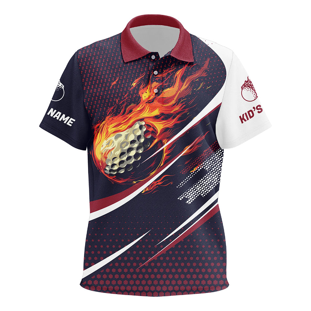 Navy and pink pattern Flame Golf ball custom Kid golf polo shirts, kid's golf outfits NQS8170