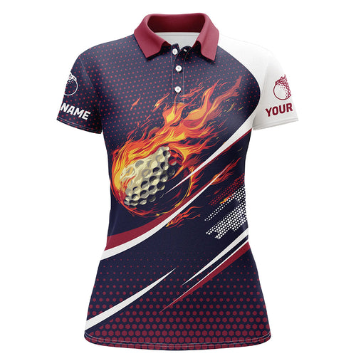 Navy and pink pattern Flame Golf ball custom Womens golf polo shirts, ladies's golf outfits NQS8170