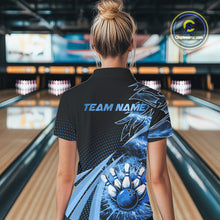 Load image into Gallery viewer, Black and Blue Bowling Polo, 1/4 zip shirts For Women Custom Team Bowling Jerseys, Gift For Bowlers NQS10786