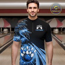 Load image into Gallery viewer, Black and Blue Bowling Polo, Quarter zip shirts For Men Custom Team Bowling Jerseys, Gift For Bowlers NQS10786