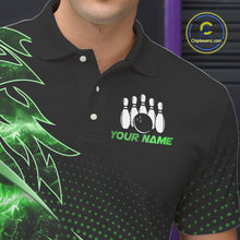Load image into Gallery viewer, Black and Green Bowling Polo, Quarter zip shirts For Men Custom Team Bowling Jersey, Gift For Bowlers NQS10787