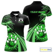Load image into Gallery viewer, Black and Green Bowling Polo, 1/4 zip shirts For Women Custom Team Bowling Jerseys, Gift For Bowlers NQS10787