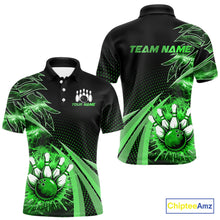 Load image into Gallery viewer, Black and Green Bowling Polo, Quarter zip shirts For Men Custom Team Bowling Jersey, Gift For Bowlers NQS10787
