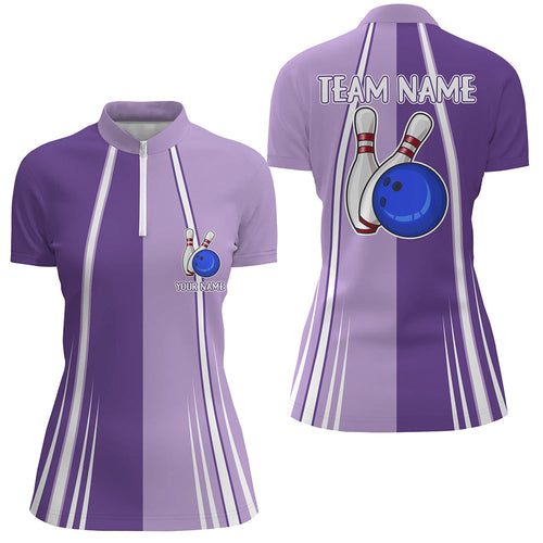 Personalized Purple Retro Bowling Polo, Quarter Zip shirt For women custom vintage bowling team jersey NQS7578