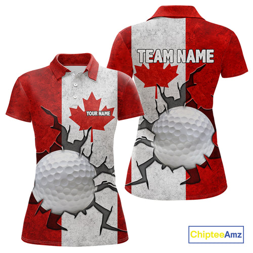 Vintage Canadian Flag broken golf ball Women Golf polo shirts Custom patriotic Golf attire For ladies NQS10050