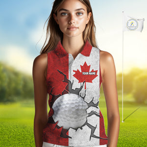 Vintage Canadian Flag broken golf ball Women Sleeveless polos Custom patriotic Ladies Golf attire NQS10050