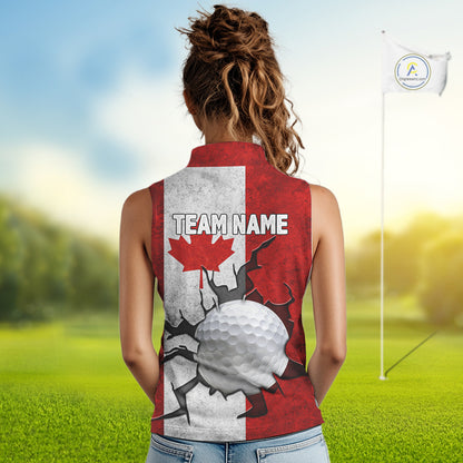Vintage Canadian Flag broken golf ball Women Sleeveless polos Custom patriotic Ladies Golf attire NQS10050