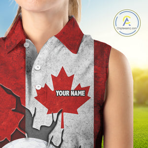 Vintage Canadian Flag broken golf ball Women Sleeveless polos Custom patriotic Ladies Golf attire NQS10050