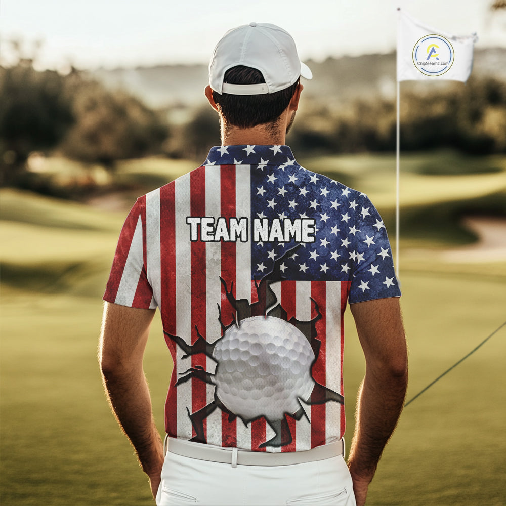 Vintage American Flag broken golf ball Mens Golf polo shirts Custom patriotic Golf attire For Mens NQS10051