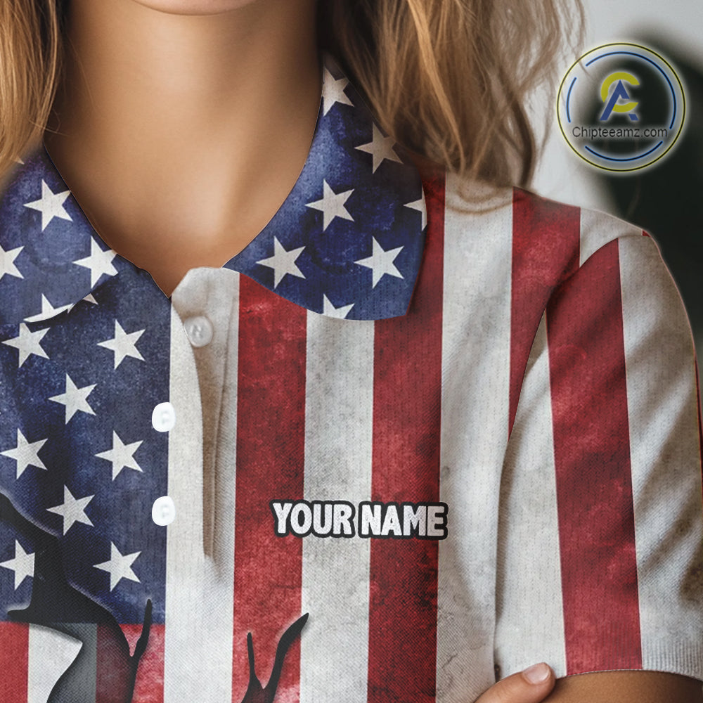 Vintage American Flag broken golf ball Women Golf polo shirts Custom patriotic Golf attire For ladies NQS10051
