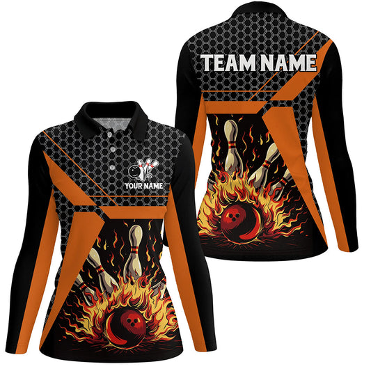 Flame Bowling polo, Quarter zip Shirts for women Custom team Bowling jerseys, bowling gifts | Orange NQS7971