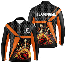 Load image into Gallery viewer, Flame Bowling polo, Quarter zip Shirts for men Custom team Bowling League jerseys, bowl gifts | Orange NQS7971
