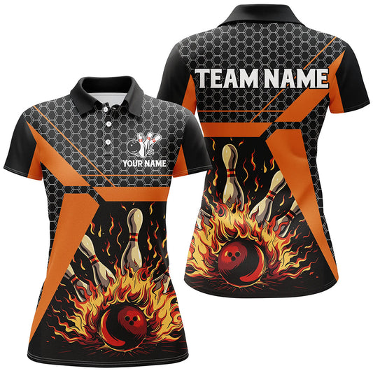 Flame Bowling polo, Quarter zip Shirts for women Custom team Bowling jerseys, bowling gifts | Orange NQS7971