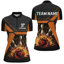Load image into Gallery viewer, Flame Bowling polo, Quarter zip Shirts for women Custom team Bowling jerseys, bowling gifts | Orange NQS7971
