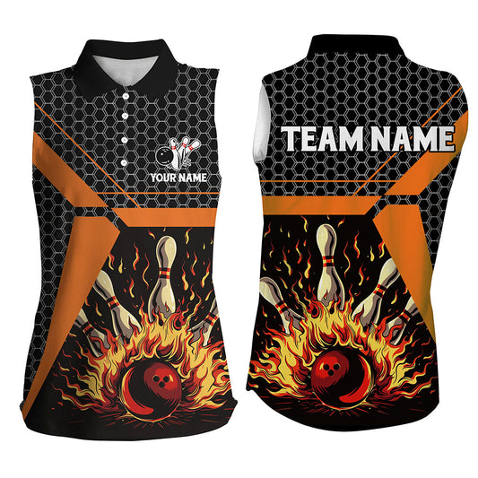 Flame Bowling Sleeveless Polo Shirts for women Custom team Bowling jerseys, bowling gifts | Orange NQS7971