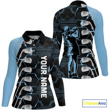 Load image into Gallery viewer, Blue and Black golf clubs Women golf polo shirts custom golf outfit ladies, personalized golf gifts NQS10212